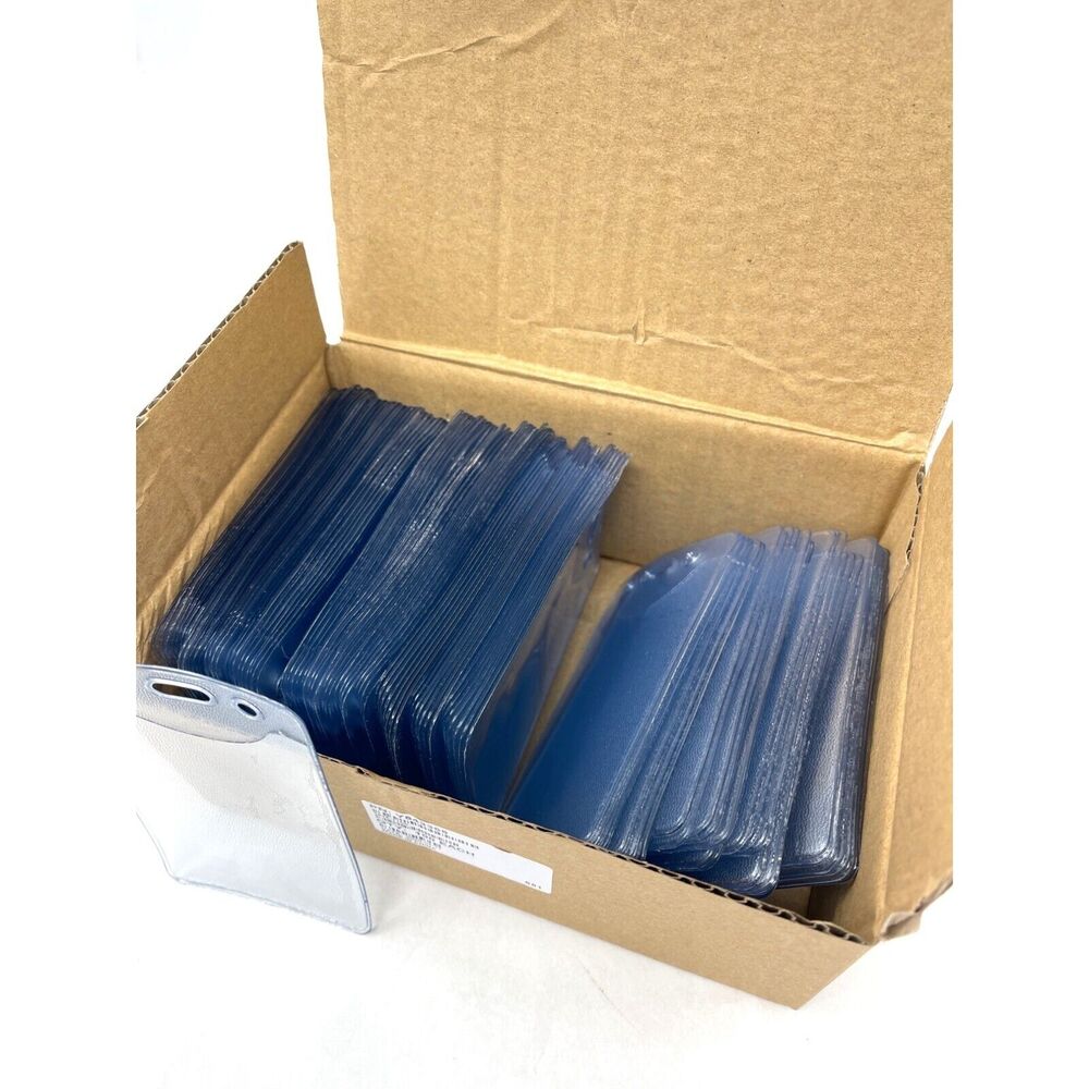 100ct Clear Vinyl Vertical Badge Holder with Slot‎ Chain Holes Y843358